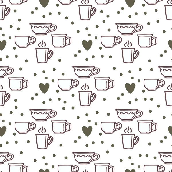 Nahtloses Muster Mit Kaffeetassen Doodle Stil Gestaltungselement Für Banner Geschenkpapier — Stockvektor