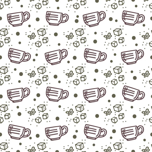 Nahtloses Muster Mit Kaffee Oder Teetassen Doodle Stil Gestaltungselement Für — Stockvektor