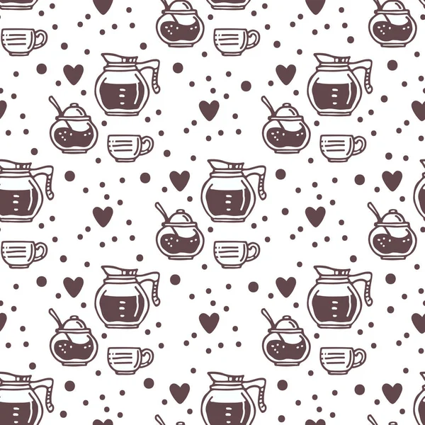 Padrão Sem Costura Com Conjunto Café Estilo Doodle Elemento Design Ilustrações De Stock Royalty-Free