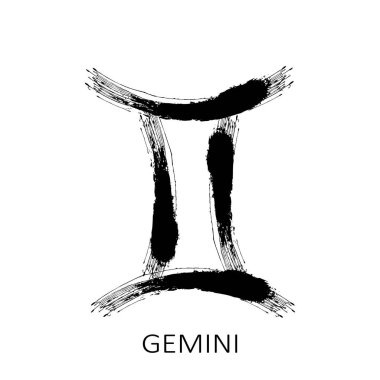 Burç burcu Gemini beyaz arka planda izole edilmiş. Zodiac takımyıldızı. Yıldız falı ve astrolojik tahminler için tasarım elemanı. Vektör illüstrasyonu.