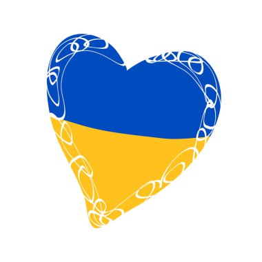 Beyaz arka planda izole edilmiş Ukrayna kalbi. Vektör çizimi. Broşür, broşür, poster için düz tasarım ögeleri.