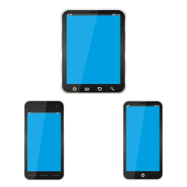 Tablet PC y dos teléfonos móviles — Vector de stock