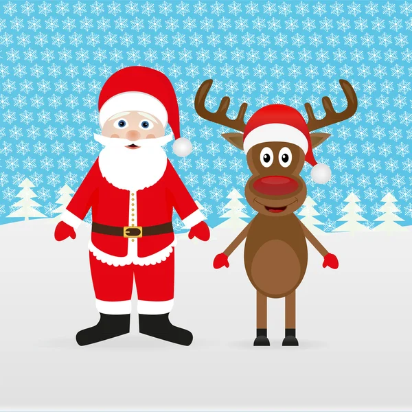 Père Noël et rennes de Noël — Image vectorielle