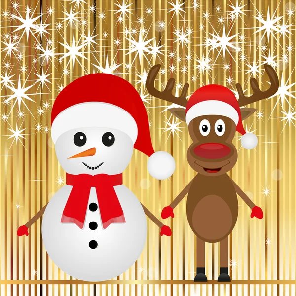 Christmas snowman en rendieren — Stockvector