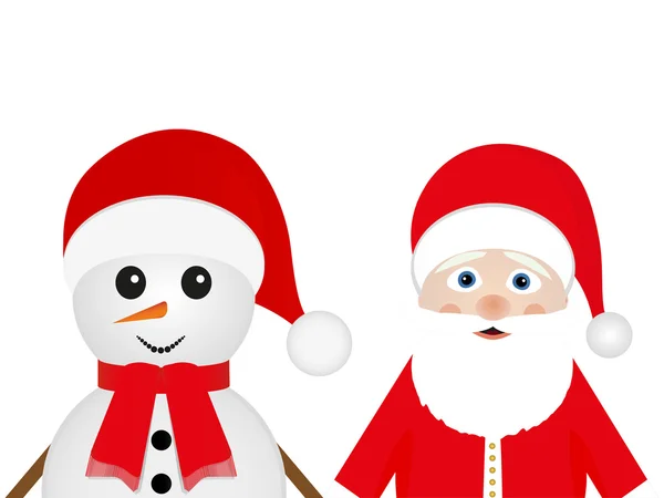 Homem de neve e Papai Noel — Vetor de Stock