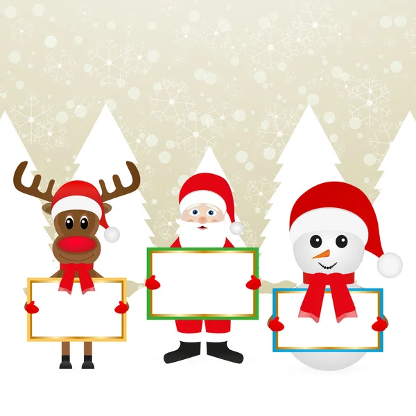 Santa Claus Reno de Navidad y muñeco de nieve — Vector de stock