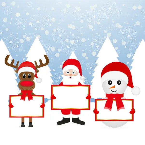 Santa Claus Reno de Navidad y muñeco de nieve — Vector de stock