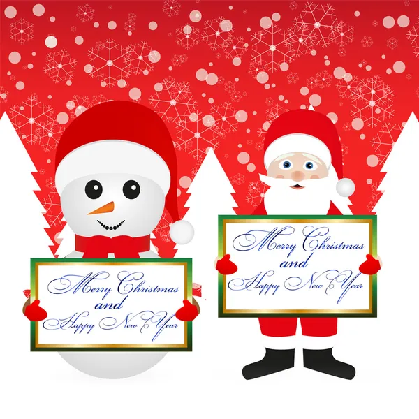 Santa Claus and snowman — Stock Vector