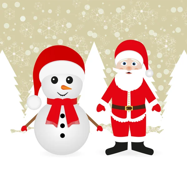 Homem de neve e Papai Noel — Vetor de Stock