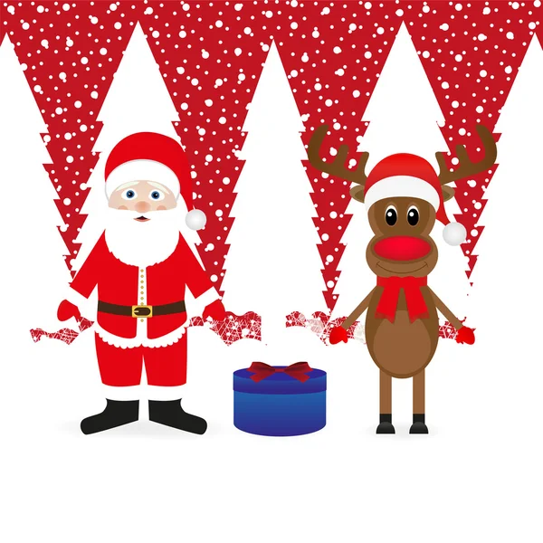 Santa claus, rendieren en Kerstmis gift — Stockvector