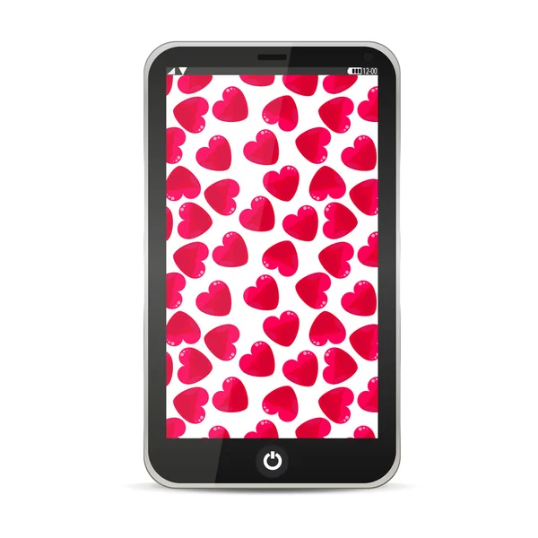 Phone with red hearts — Stock Vector