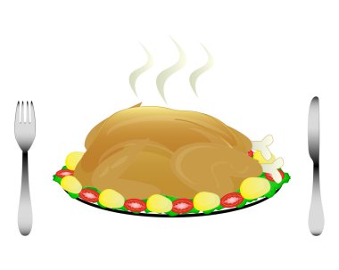 kızarmış tavuk ve çatal bıçak takımı