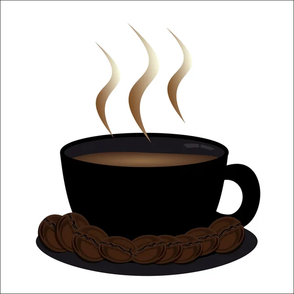 Taza de café con granos — Vector de stock