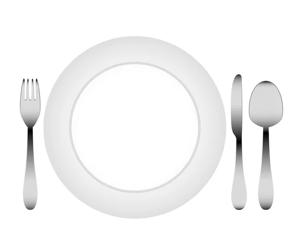 Cutlery and a white plate — Stock Vector