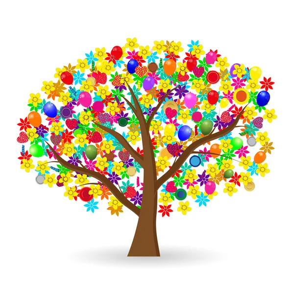 Holiday tree med blommor och ballonger — Stock vektor