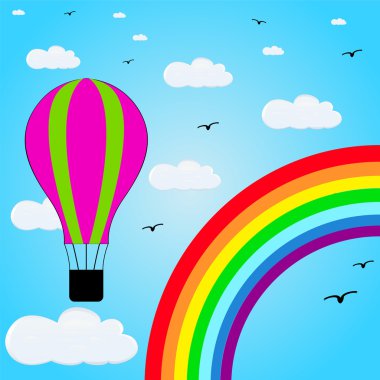 Rainbow arka planda uçan Hava balonlar