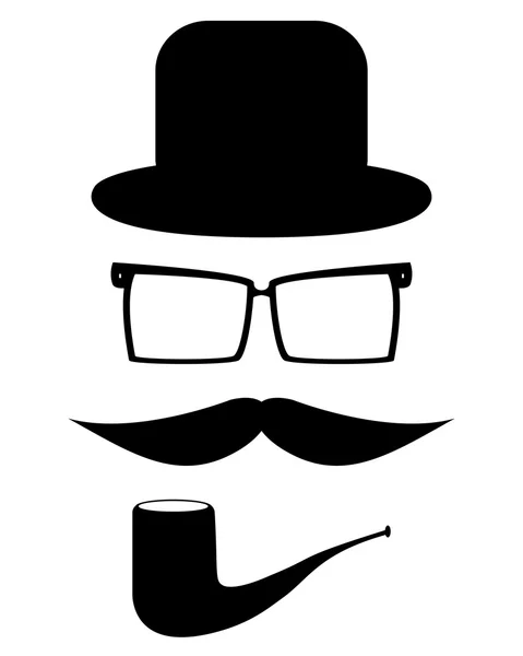 Bıyıkları, gözlük ve şapka — Stok Vektör
