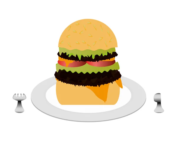 Hamburguesa con queso en el plato — Vector de stock