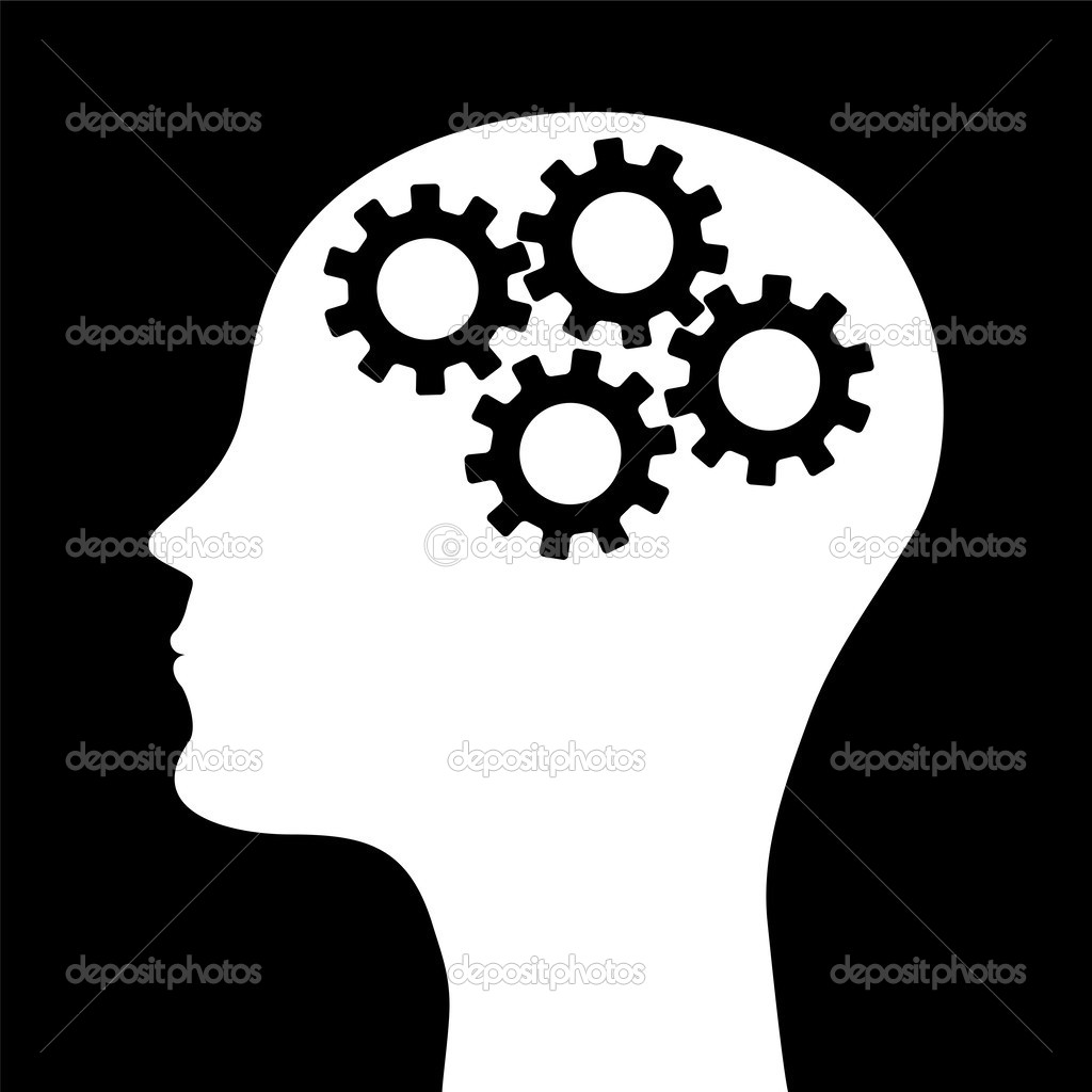 Silhouette of a man's head with a picture of the mechanism