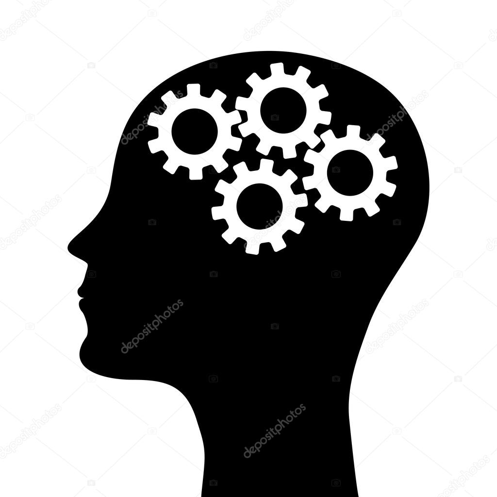 Silhouette of a man's head with a picture of the mechanism