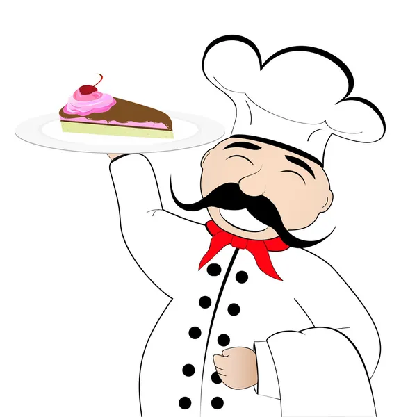 Шеф-кухар з тортом на тарілці — стоковий вектор