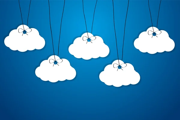 Made of paper clouds are hanging on the ropes — Stock Vector