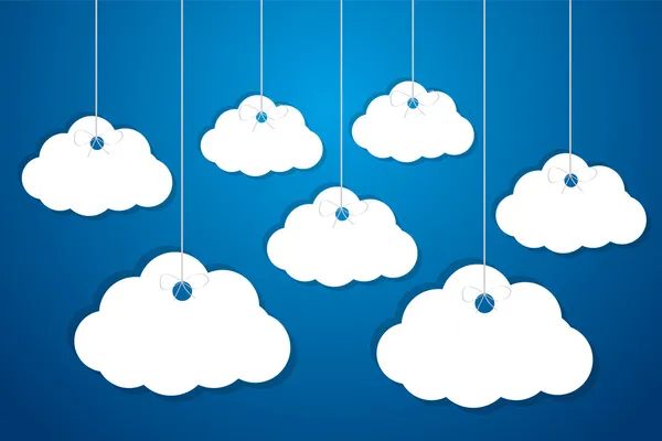 Made of paper clouds are hanging on the ropes — Stock Vector