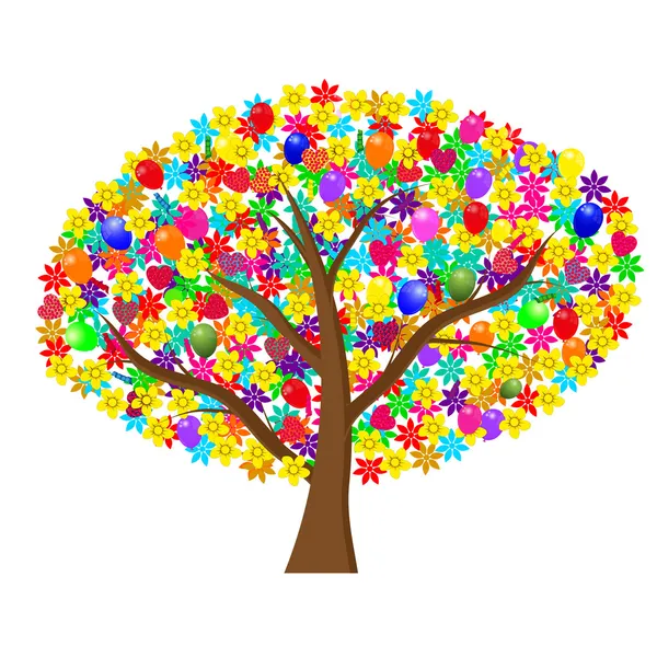 Διακοπές δέντρο με λουλούδια και μπαλόνια — Διανυσματικό Αρχείο