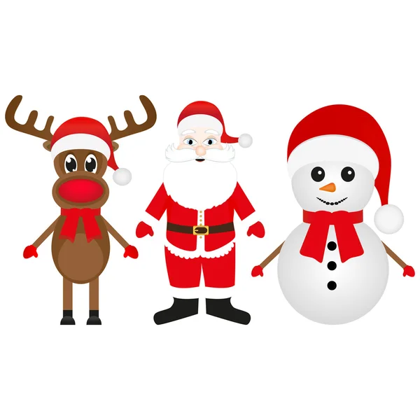 Рождественский олень, снеговик и Санта-Клаус — стоковый вектор
