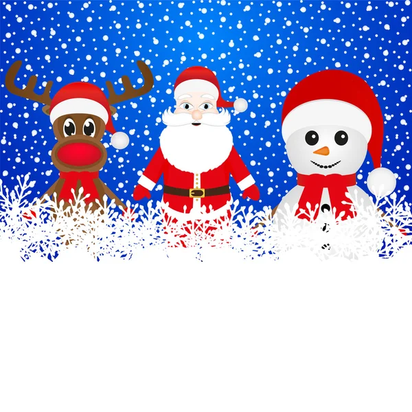 Renna di Natale, pupazzo di neve e Babbo Natale — Vettoriale Stock