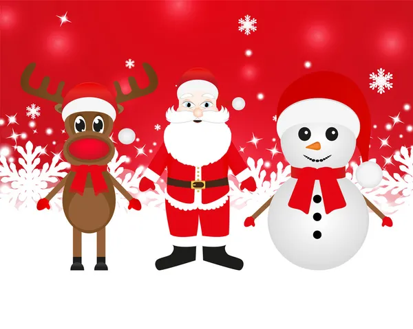 Christmas reindeer, snowman and Santa Claus — Stock Vector