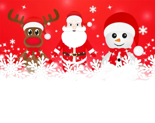 Kerst rendieren, sneeuwpop en santa claus — Stockvector