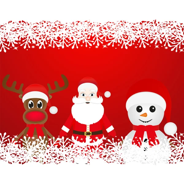 Rena de Natal, boneco de neve e Papai Noel — Vetor de Stock