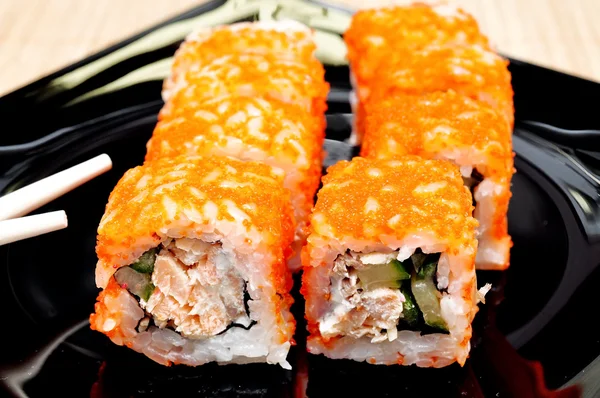 Japanese rolls with masago caviar — Stock Photo, Image
