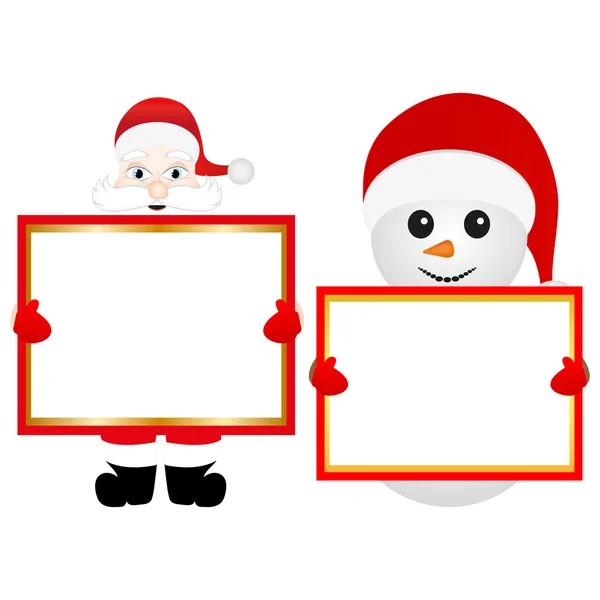 圣诞老人、 雪人与空横幅 — 图库矢量图片