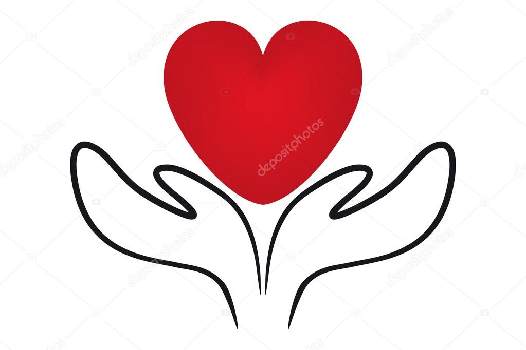 Icons of hands holding a heart symbol. vector
