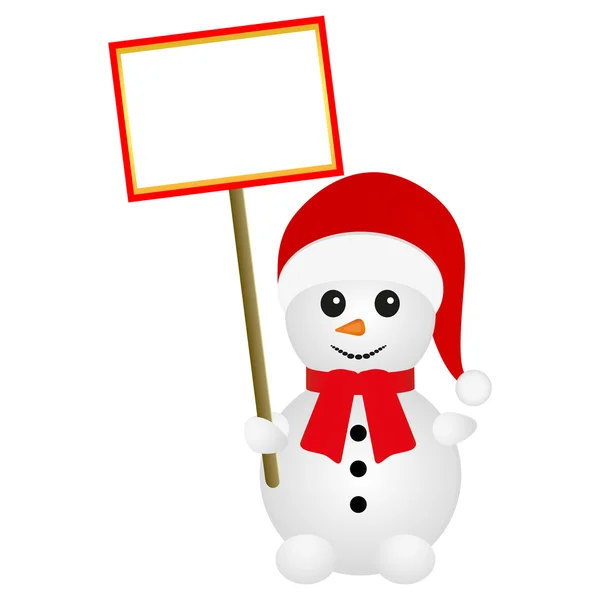 Hombre de nieve sosteniendo una pancarta — Vector de stock