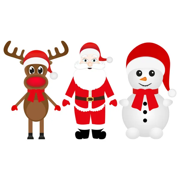 Christmas renar, snögubbe och jultomten — Stock vektor