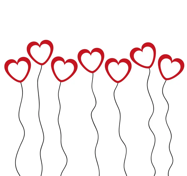 Bannières de cœurs rouges et blancs sur une corde à linge — Image vectorielle