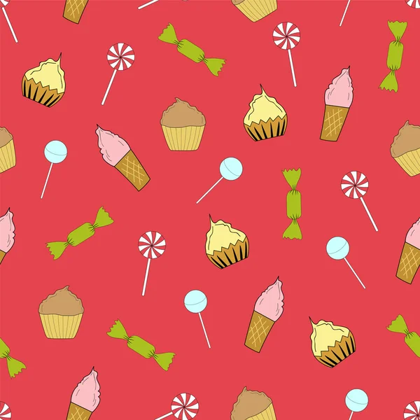 Smidig konsistens cupcakes, glass och godis — Stock vektor