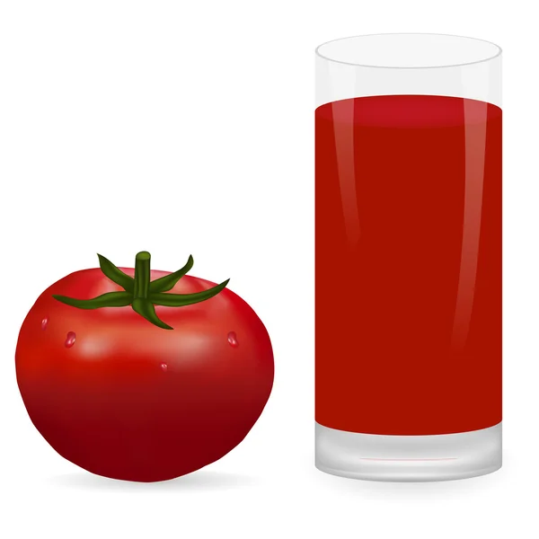 Tomaat en glas tomatensap — Stockvector
