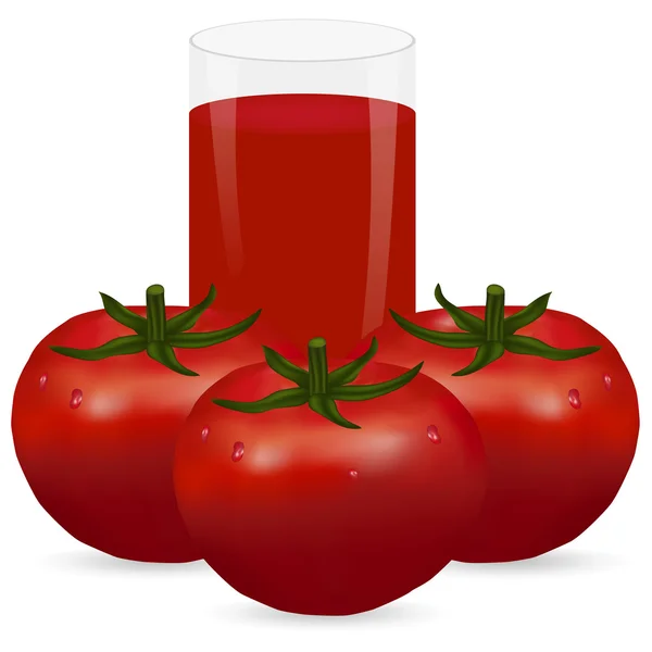 Tomaat en glas tomatensap — Stockvector