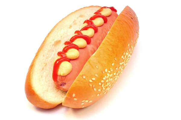 토마토 케첩과 겨자와 핫도그 — 스톡 사진