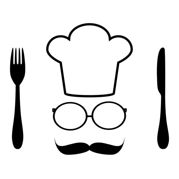 Chef şapka, gözlük ve bıyık — Stok Vektör