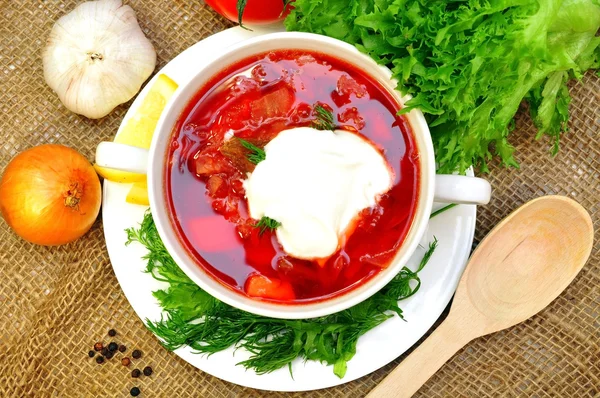 Traditional Russian-Ukrainian borscht soup — Stock Photo, Image