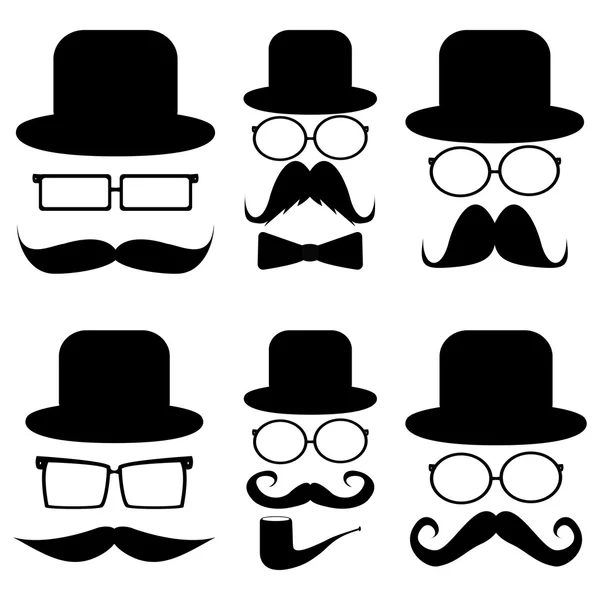Definir bigode, chapéus, óculos , — Vetor de Stock