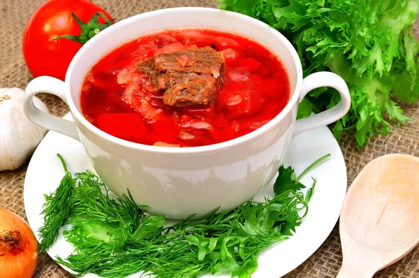 Hagyományos orosz-ukrán borscs levest — Stock Fotó