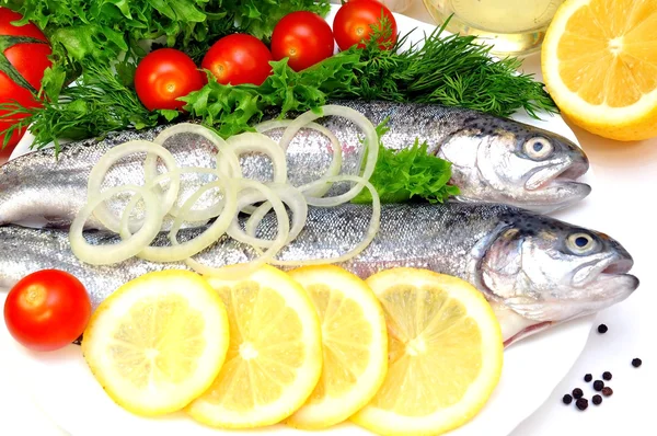 Trout on a plate with vegetables — Stock Photo, Image