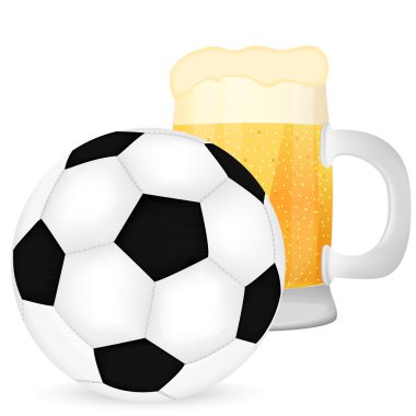 Futbol topu ve bir kupa bira