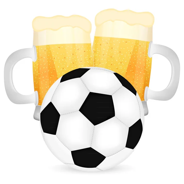 Mugs of beer and a soccer ball — Stock Vector